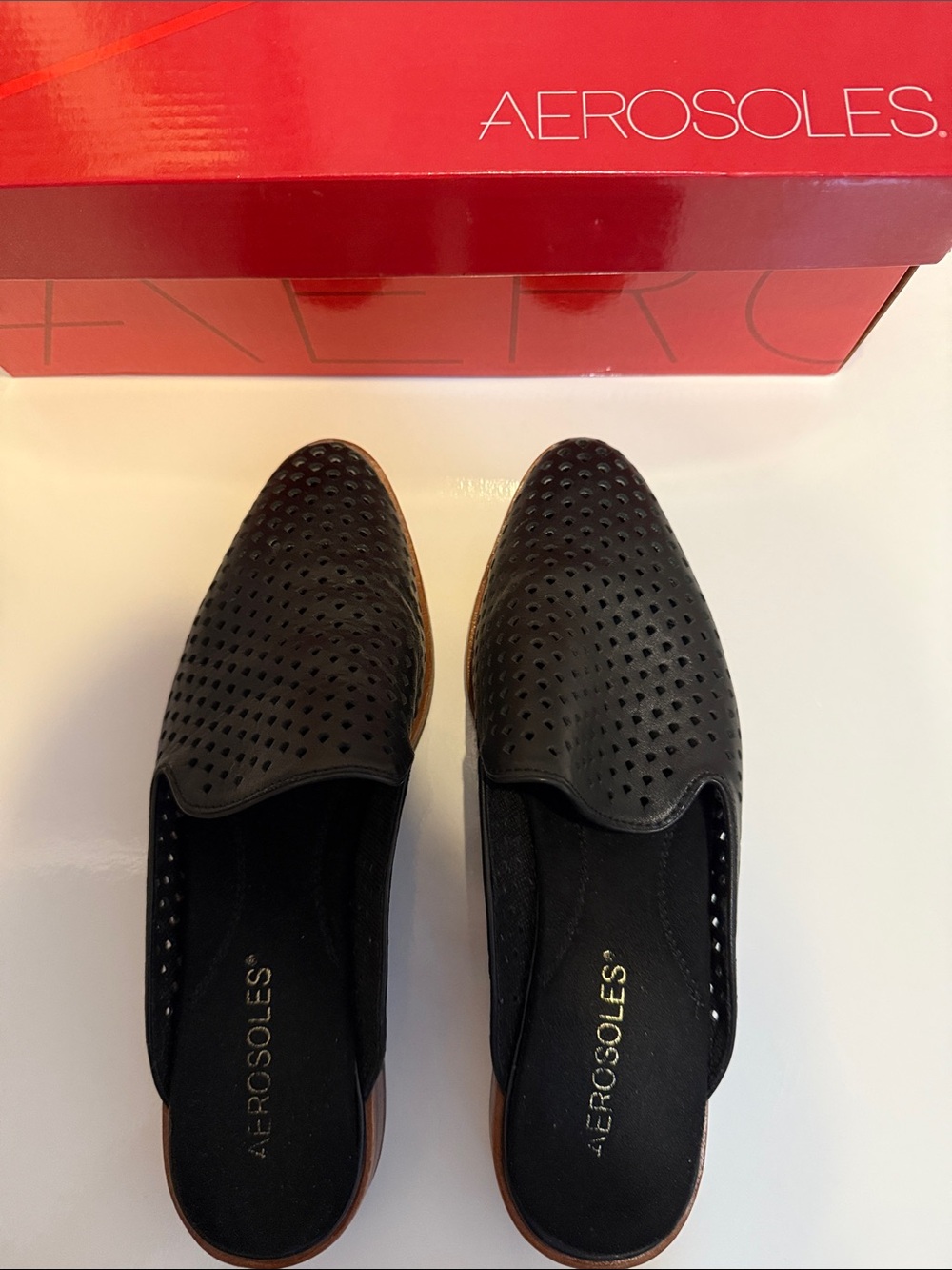 AEROSOLES Black Perforated Slip-On Flats